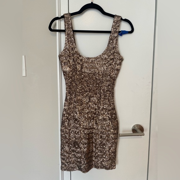 Gold Sequin Low Back Dress - Picture 1 of 5